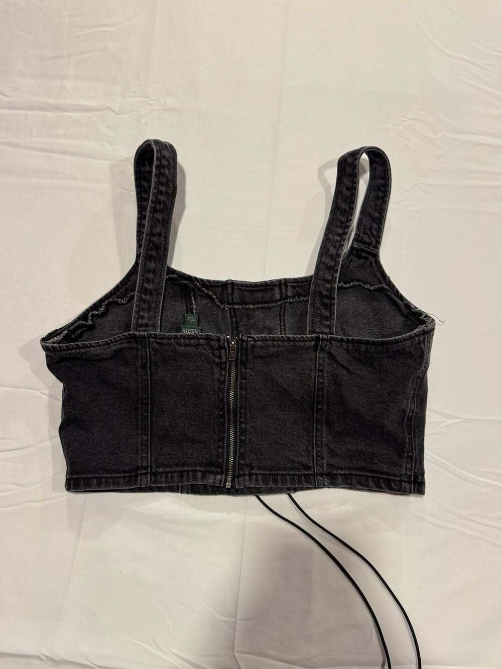 Wild Fable Black Denim Crop Top Corset Lace-Up Front Size L